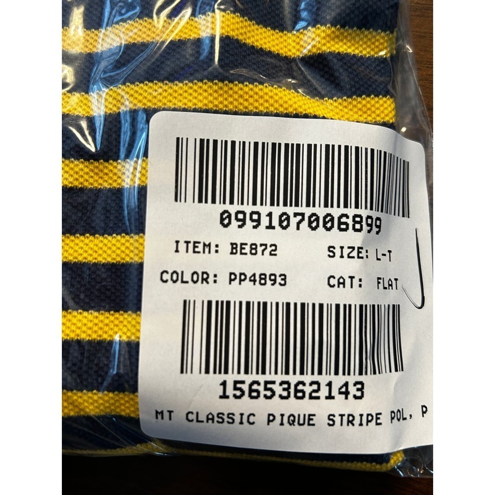 J. Crew Men Classic Pique Polo Shirt L Tall LT Navy Blue Yellow Stripe - Picture 6 of 6